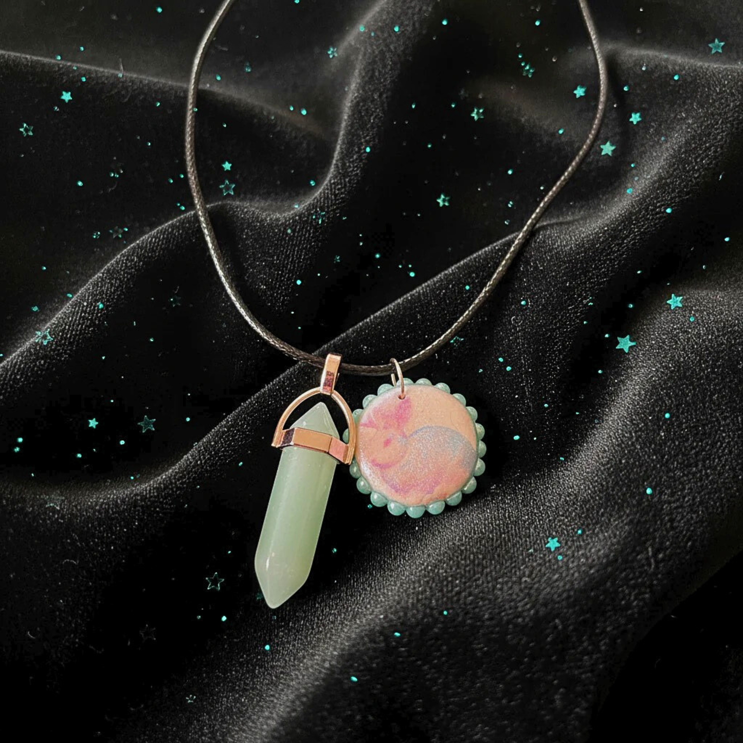 Blue Magic Charm Necklace | Blue Stag Arch Pendant or Iridescent Jackalope | 22” Adjustable Faux Leather Chain