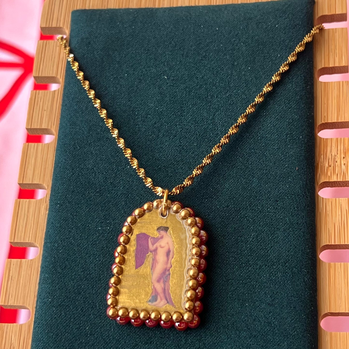 Golden Neoclassical Nude Lady Pendant Necklace | 18k Gold-Plated Chain | Romantic Jewelry | Olive Made