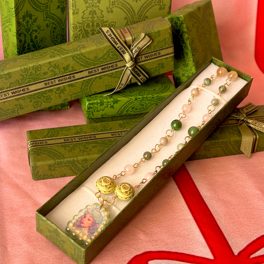 Fairycore Crystal Portrait Necklace | Rose Quartz + Agate | Coquette Fairycore Necklace