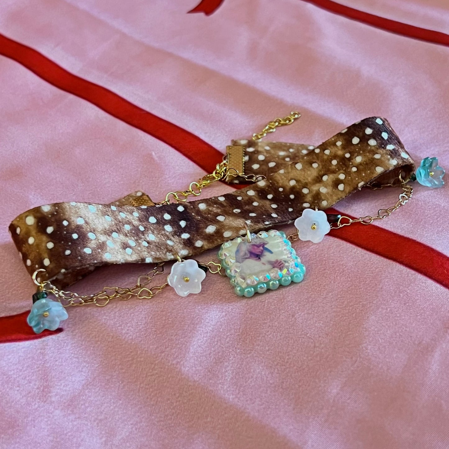 Deer Print Fairy Dove Choker | Heart Link Chain Necklace | Olive Made