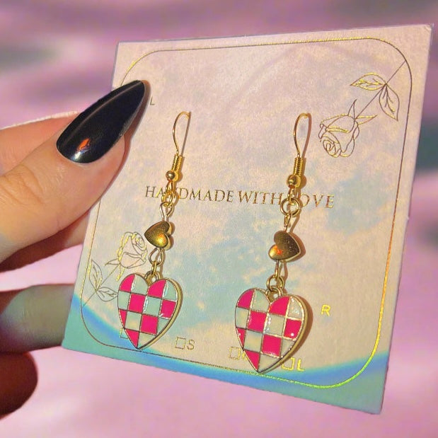 Hematite Hearts Earrings | Real Hematite Stone & Gold-Plated Links