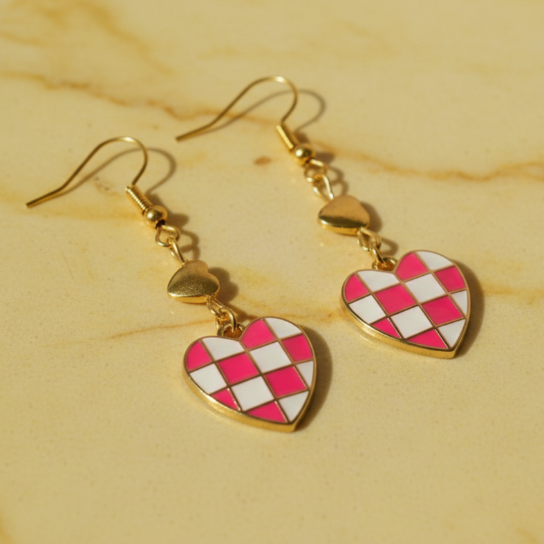 Hematite Hearts Earrings | Real Hematite Stone & Gold-Plated Links