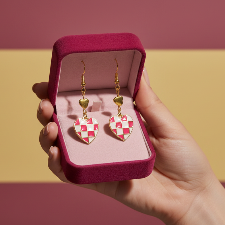 Hematite Hearts Earrings | Real Hematite Stone & Gold-Plated Links