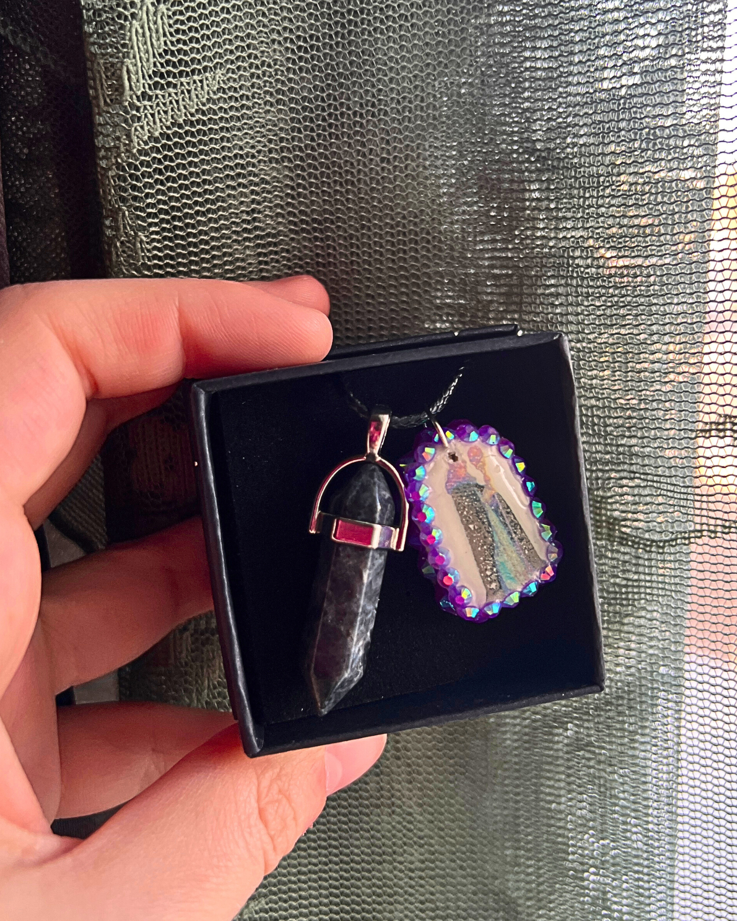 Medieval Sorceress Polymer Charm Necklace | Black Marbled Stone Pendant