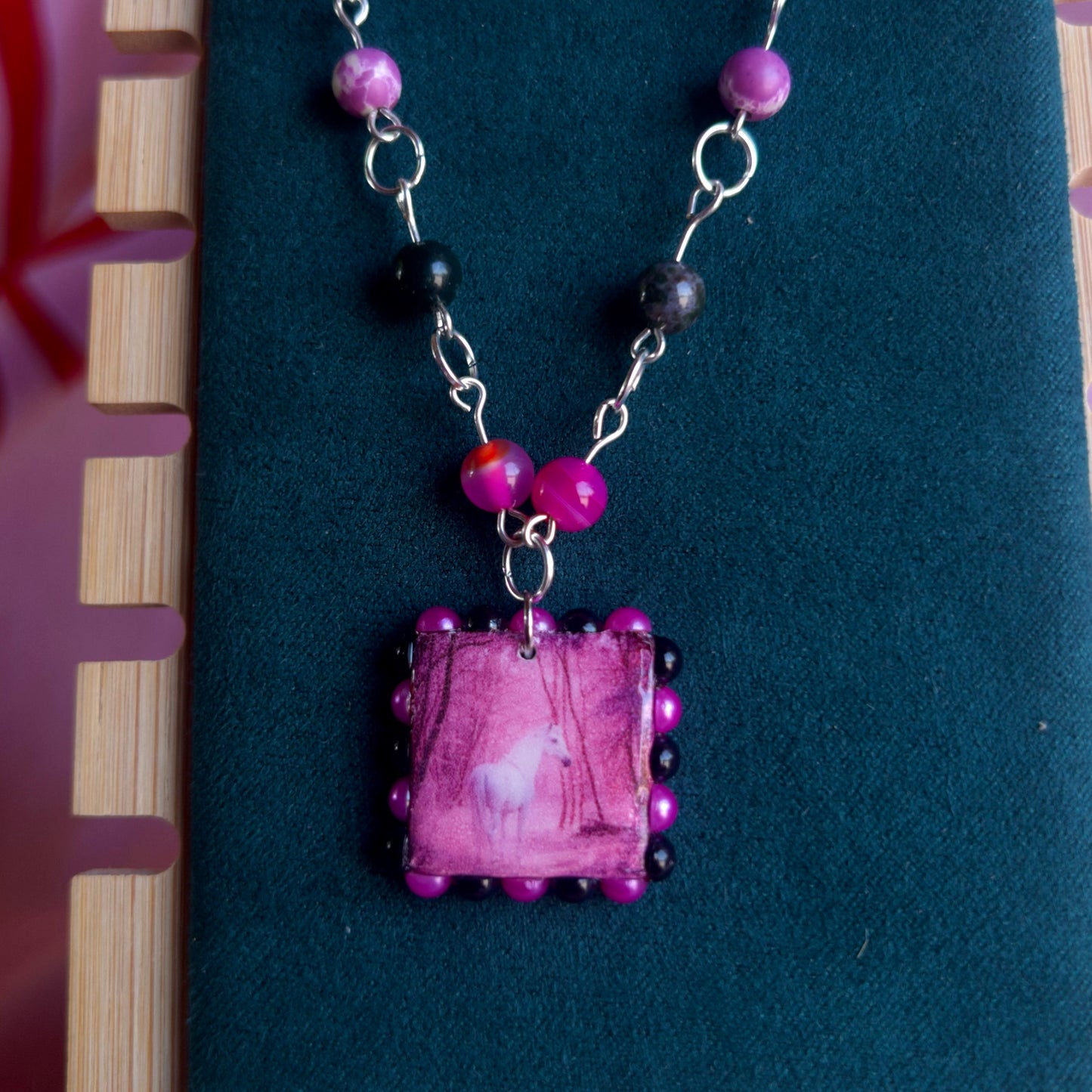 Pink Unicorn Crystal Necklace | Y2K Polaroid Fairycore Charm Jewelry in