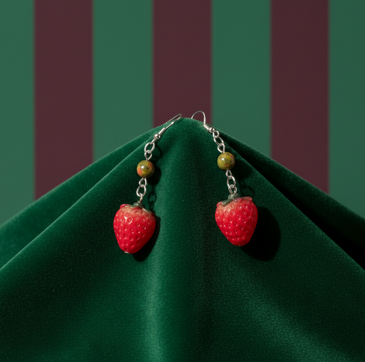 Strawberry & Unakite Earrings — Fall Fairy Cottage-Core Jewelry