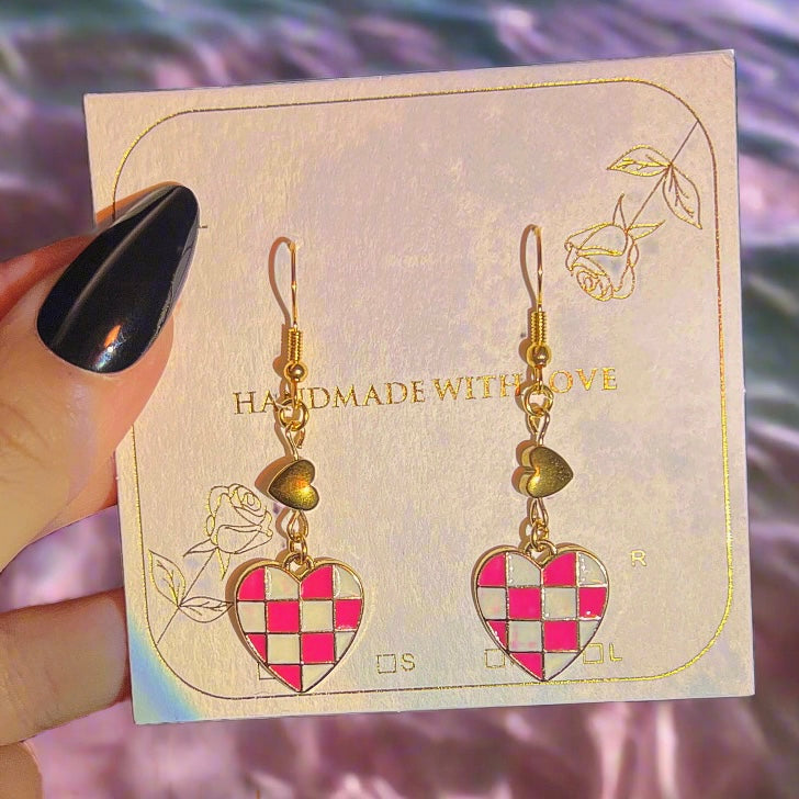 Hematite Hearts Earrings | Real Hematite Stone & Gold-Plated Links