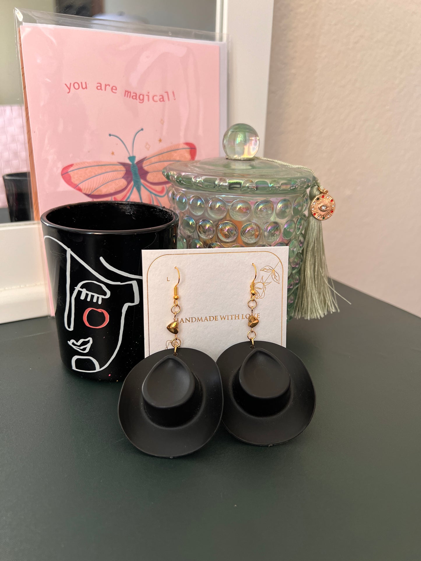 Opal, Rose Quartz, & Pink Agate “Cunty Crystal Cowgirl” - Y2k Real Crystal, Stone, and Cowboy Hat Earrings  - Olive Made