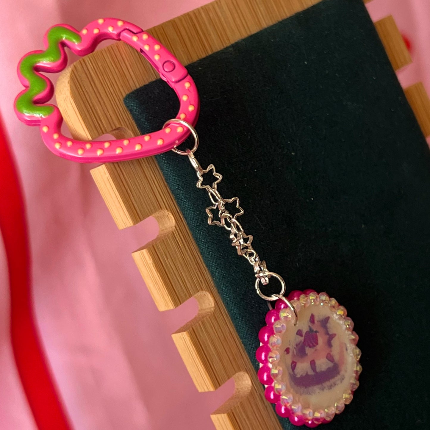 Hot Pink Strawberry Cake Charm Keychain | Coquette Pink Keychain | Olive Made