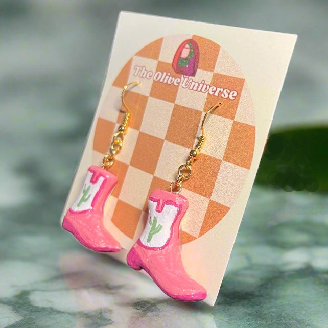 Country Cowgirl Boots - Handmade & Painted Charm Earrings - Olive Made