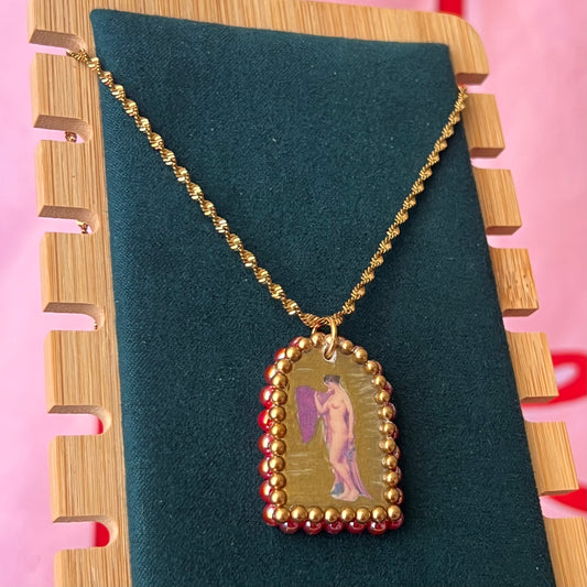 Golden Neoclassical Nude Lady Pendant Necklace | 18k Gold-Plated Chain | Romantic Jewelry | Olive Made
