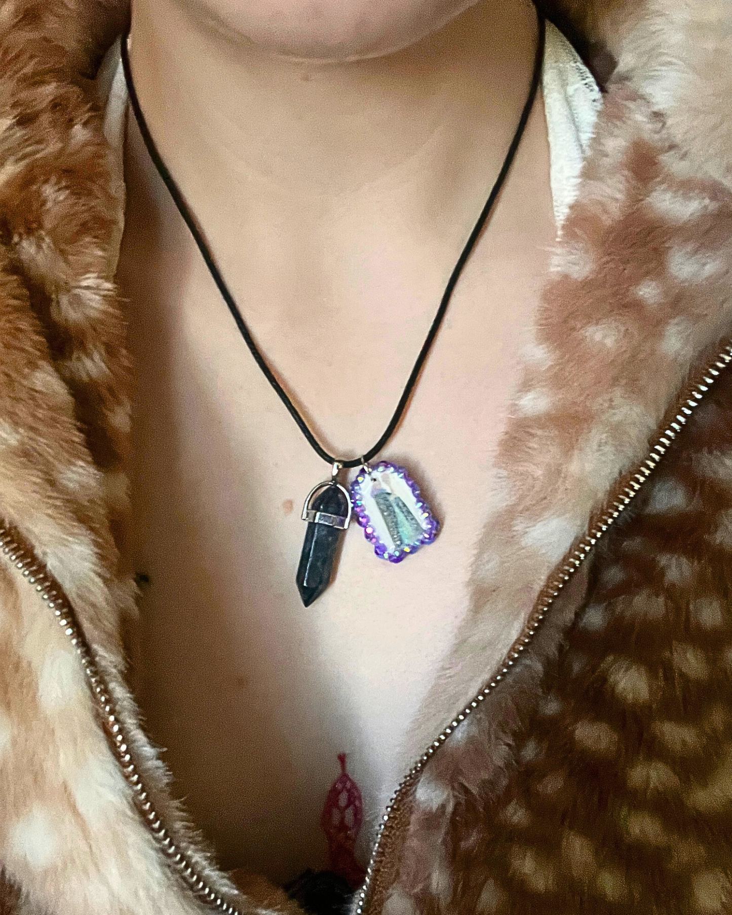 Medieval Sorceress Polymer Charm Necklace | Black Marbled Stone Pendant