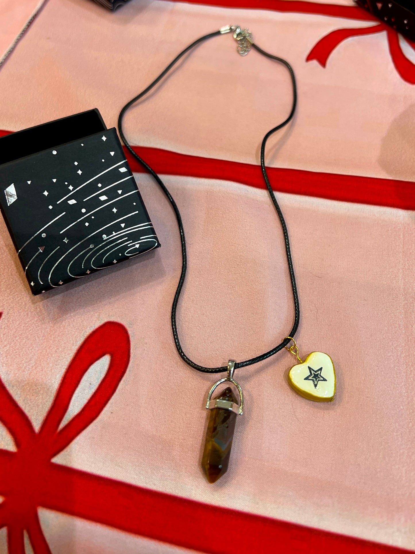 Retro Pendant Necklace | Faux Leather Chain | Hand Sculpted Clay Charm | Gold Accents | Nostalgic Statement Jewelry