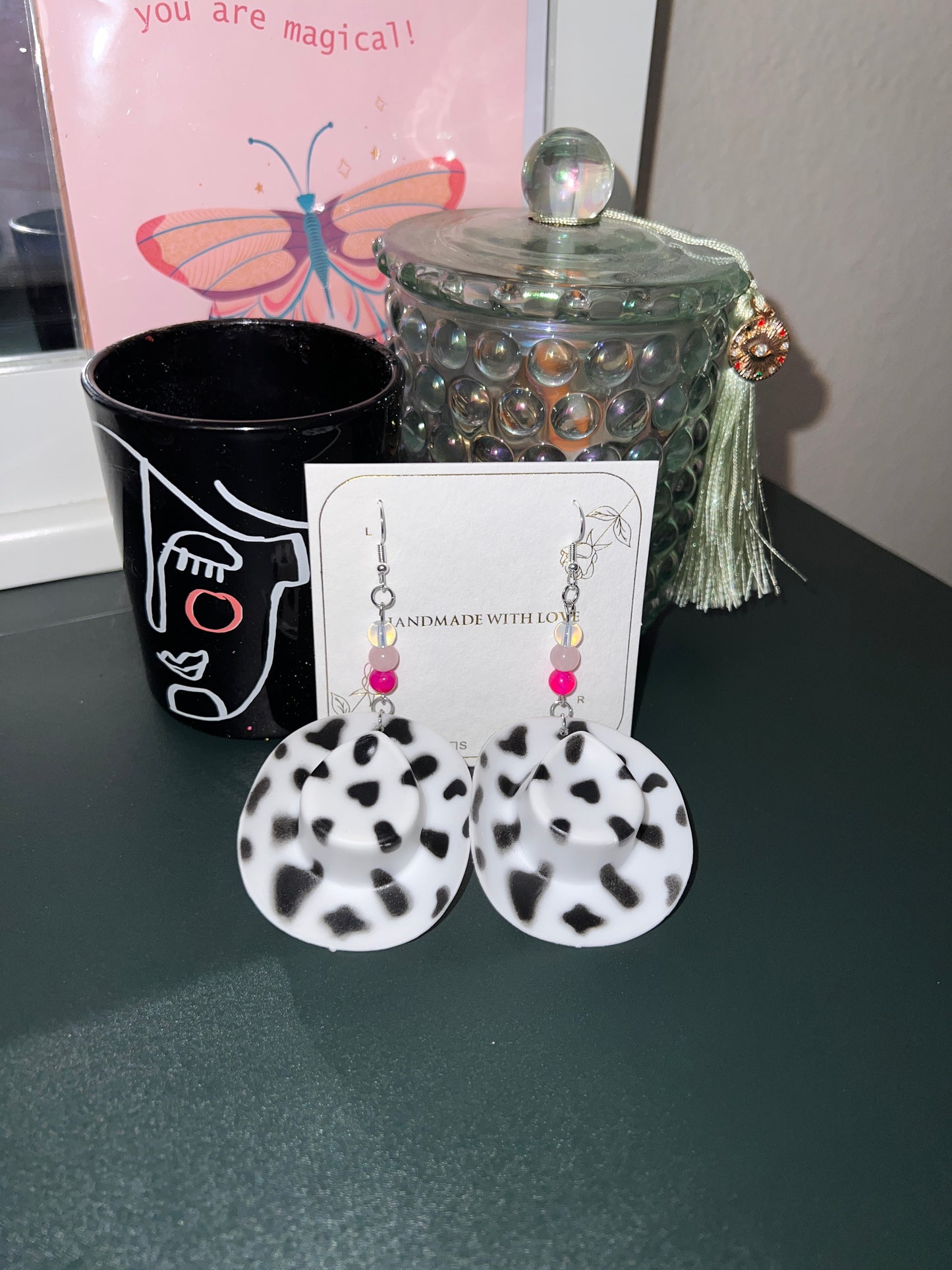 Opal, Rose Quartz, & Pink Agate “Cunty Crystal Cowgirl” - Y2k Real Crystal, Stone, and Cowboy Hat Earrings  - Olive Made