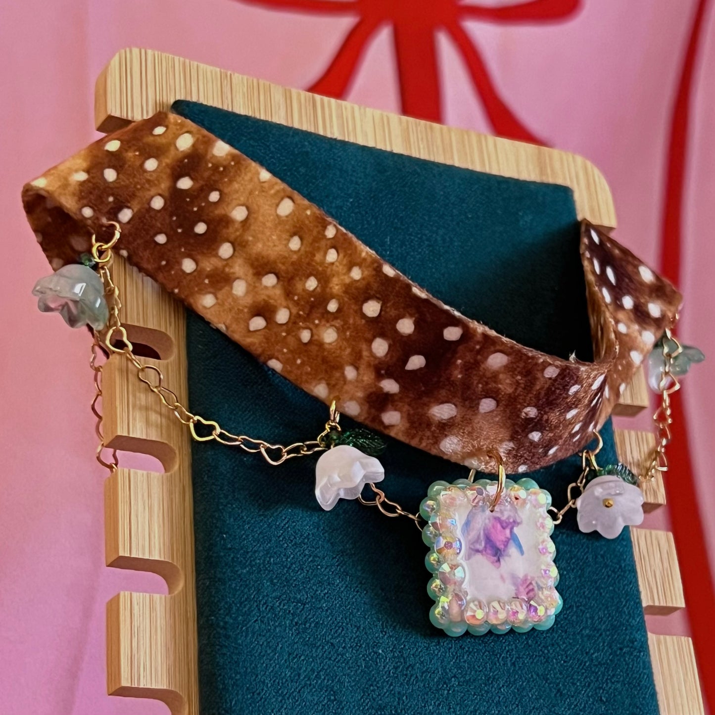 Deer Print Fairy Dove Choker | Heart Link Chain Necklace | Olive Made