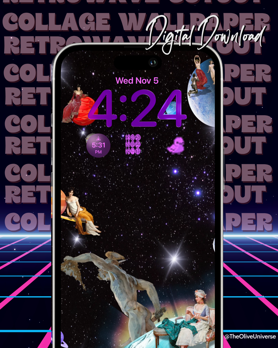 Retro Space Y2K Cutout Collage Wallpaper Bundle (3 Digital Wallpapers)