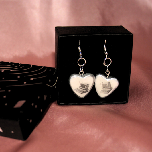 Retro Desktop Heart Earrings | Y2K Clay Earrings | Silver Shimmer | Nostalgic Computer Aesthetic | Handmade