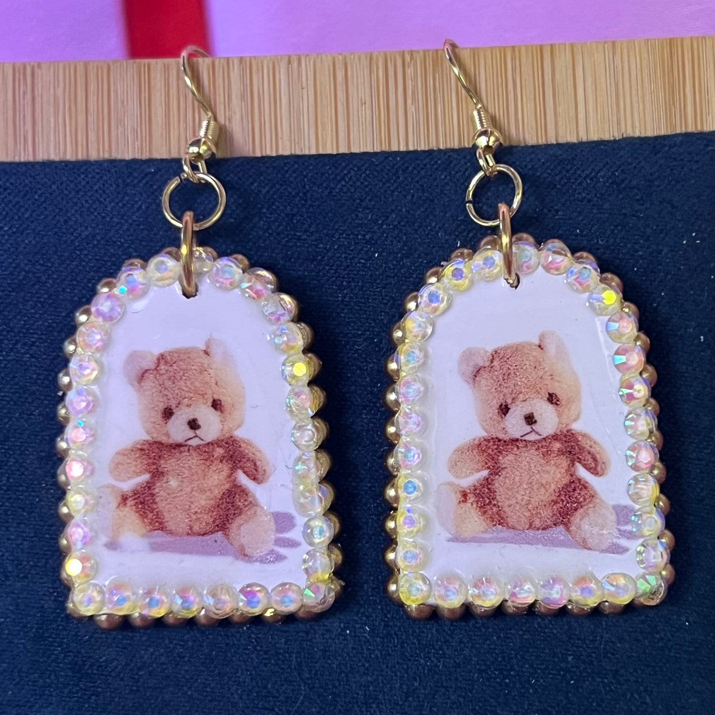 Little Bear Plushie Bronze Pearls Earrings | Kawaii Coquette Teddy Bear Jewelry