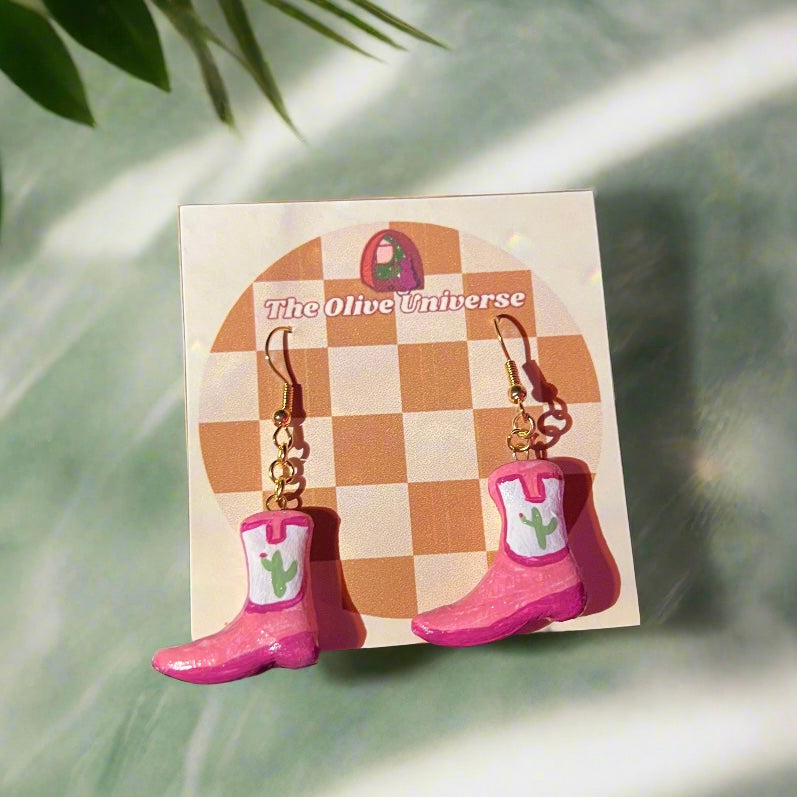 Country Cowgirl Boots - Handmade & Painted Charm Earrings - Olive Made