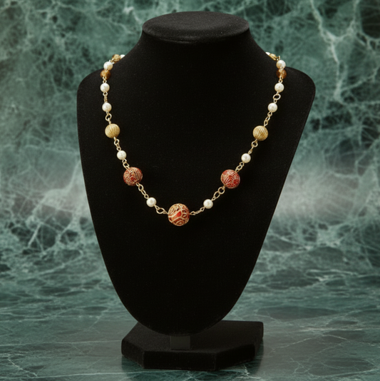 Royal Red Rose Baroque Beaded Necklace | Handmade Jewelry