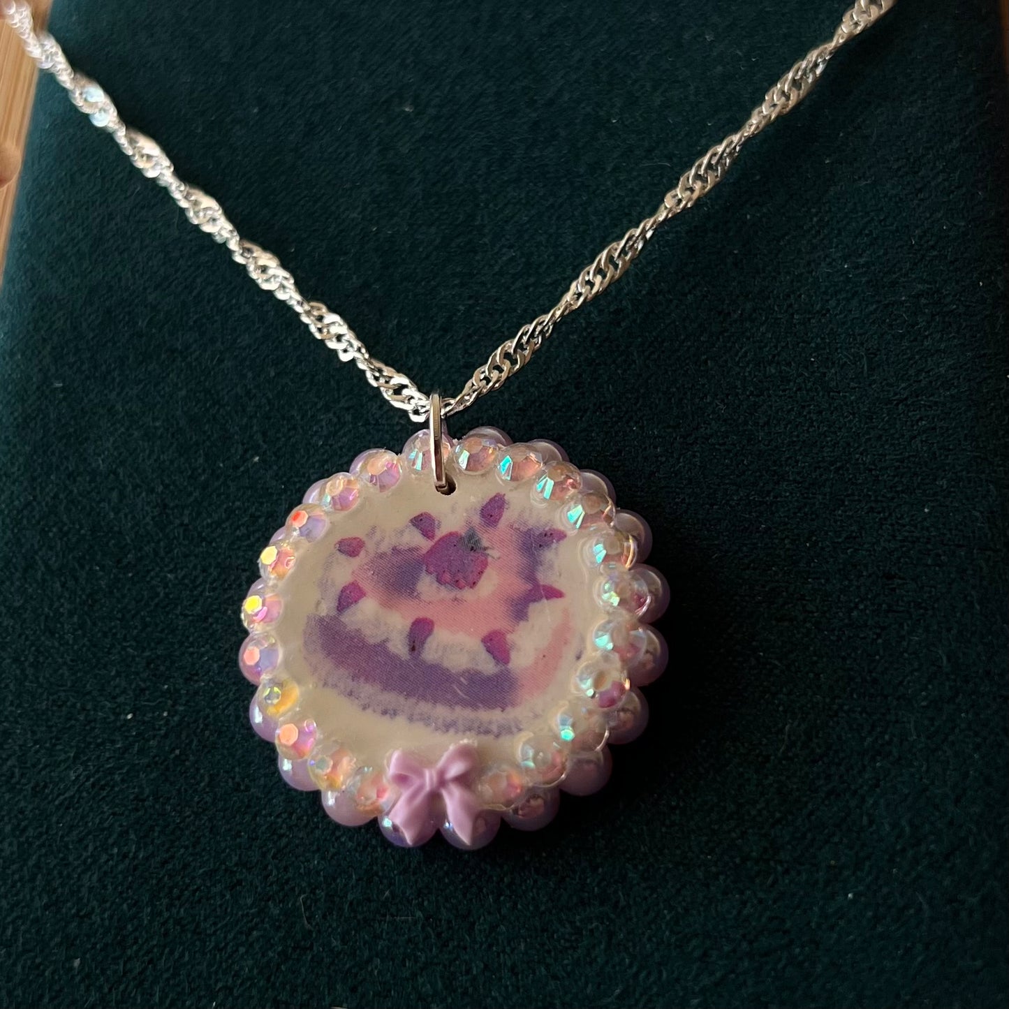 Strawberry Cake Lavender Pearls + Bow Charm Necklace | Coquette Pastel Kawaii Jewelry | Olive Made
