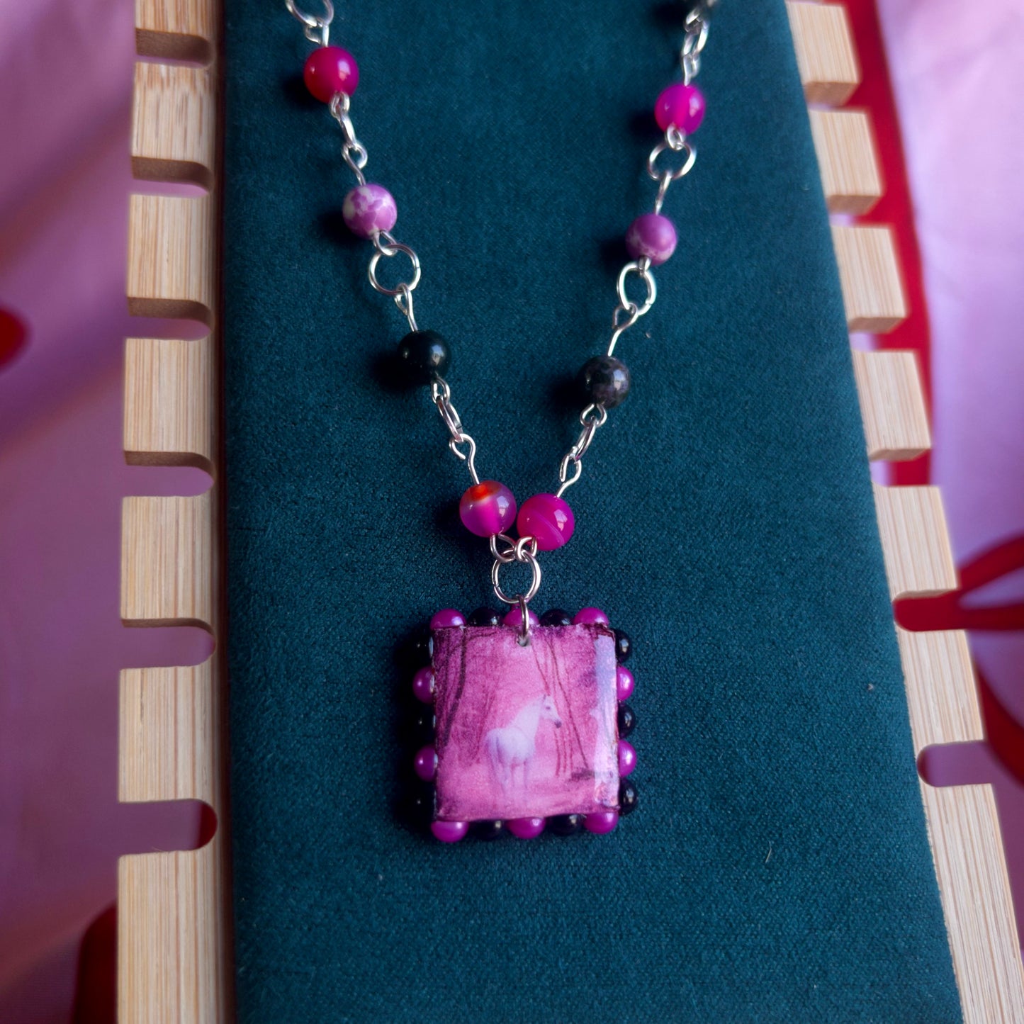 Pink Unicorn Crystal Necklace | Y2K Polaroid Fairycore Charm Jewelry in