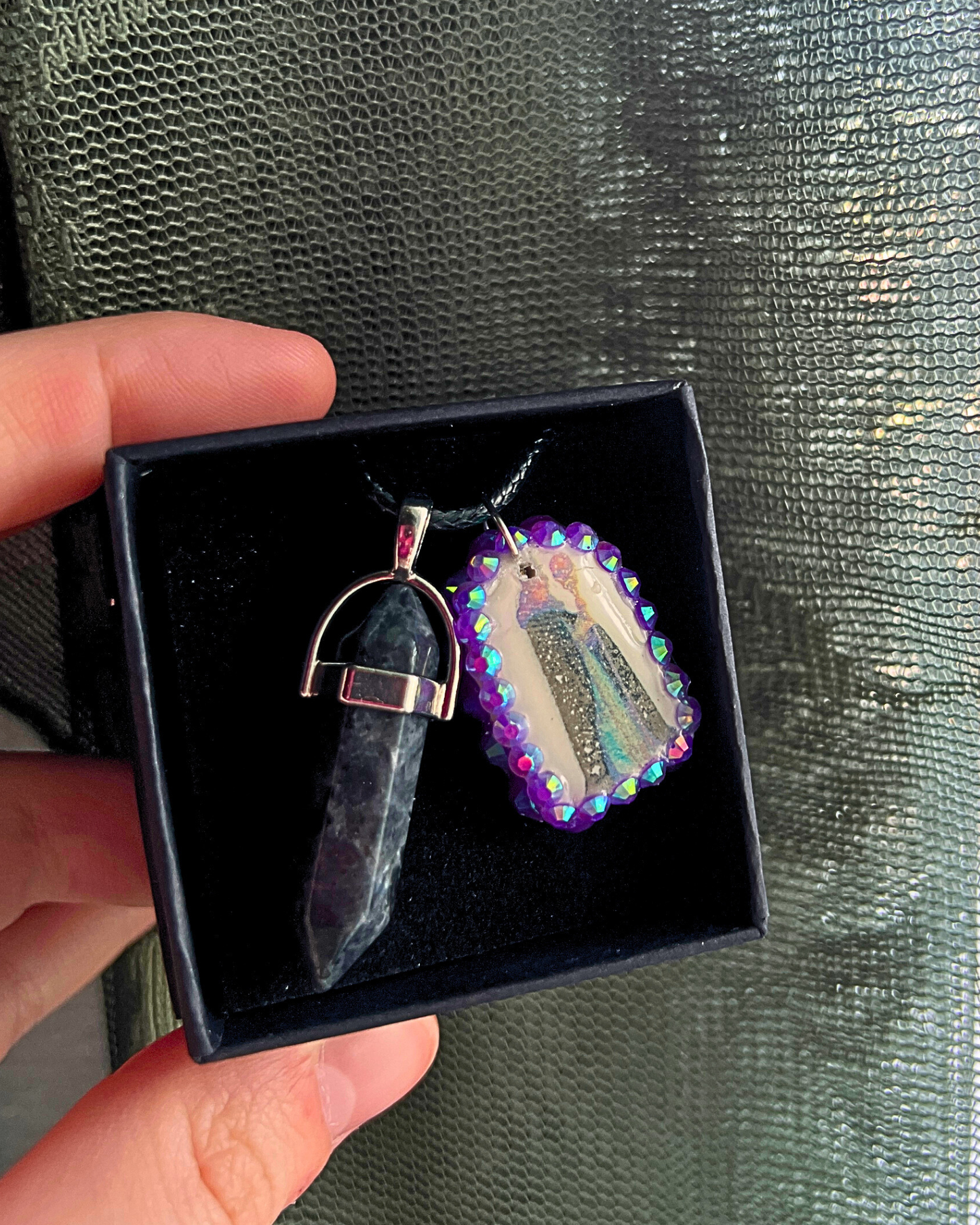 Medieval Sorceress Polymer Charm Necklace | Black Marbled Stone Pendant