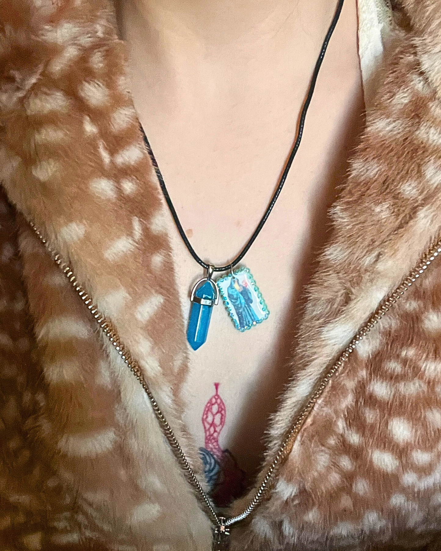 Handmade Wizard Charm Necklace | Blue Gem Pendant | Polymer Clay Pendant | Mystical Orb Wizard