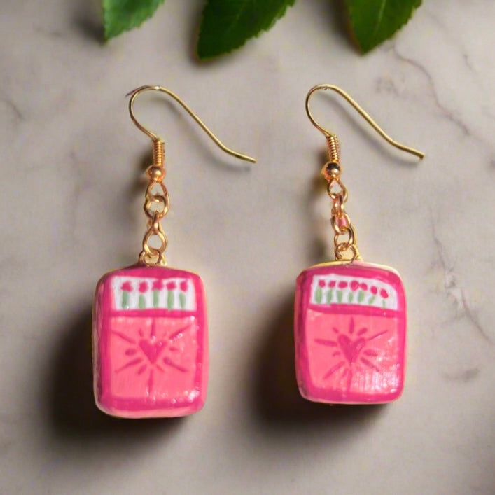 Matchbox Heart Earrings - Handmade Polymer Clay Charm Earrings
