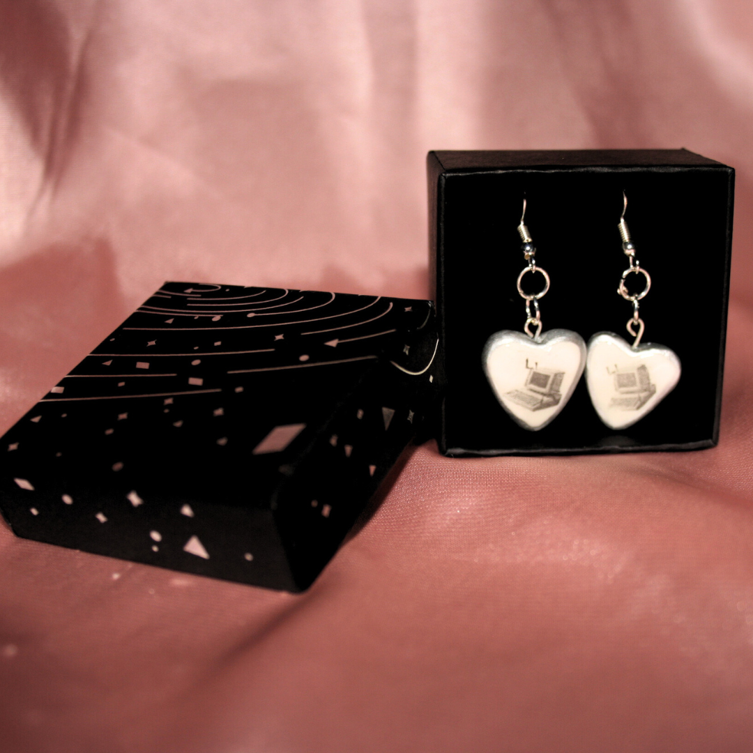 Retro Desktop Heart Earrings | Y2K Clay Earrings | Silver Shimmer | Nostalgic Computer Aesthetic | Handmade