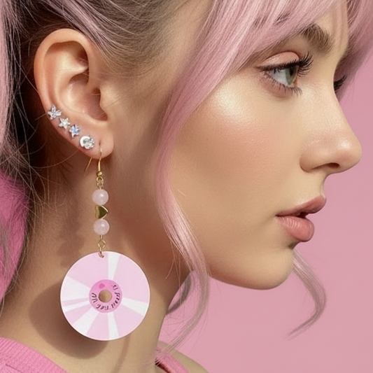 Rose Quartz & Hematite “All You Need Is Love” Earrings — Luxury Y2K Crystal Jewelry