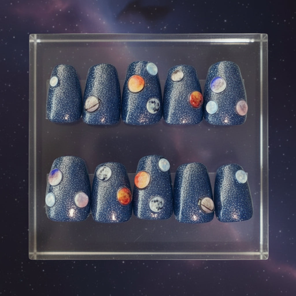 ✨ Galactic Horizon — Solar System Press-On Nails (Masc Edition) ✨