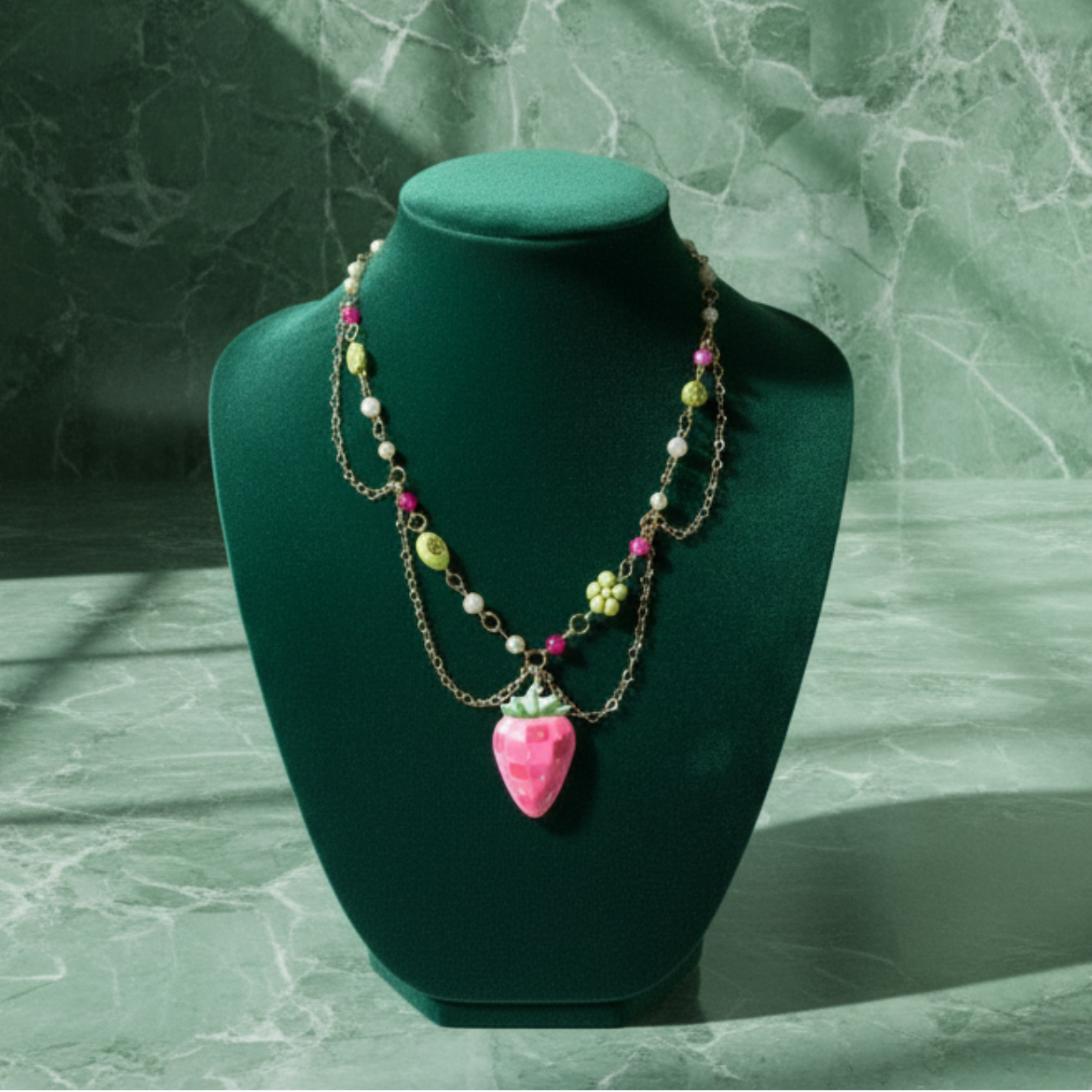 Disco Fields Necklace — Rose Quartz, Agate, Faux Pearls, Baroque Beads