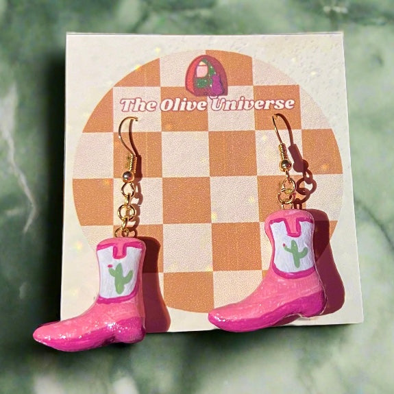 Country Cowgirl Boots - Handmade & Painted Charm Earrings - Olive Made