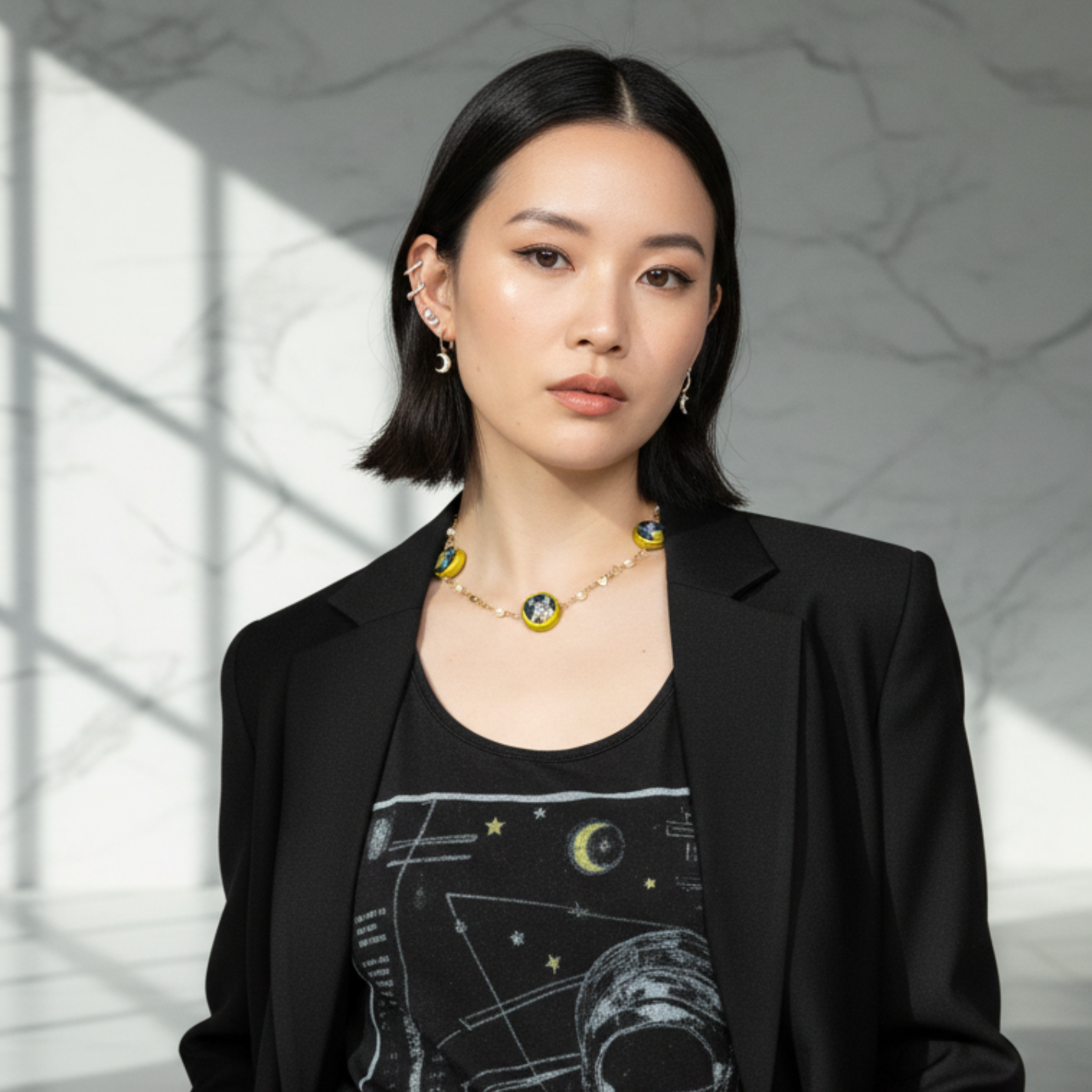 Cosmic Choker — Ethereal Metallic Collage Charm Necklace