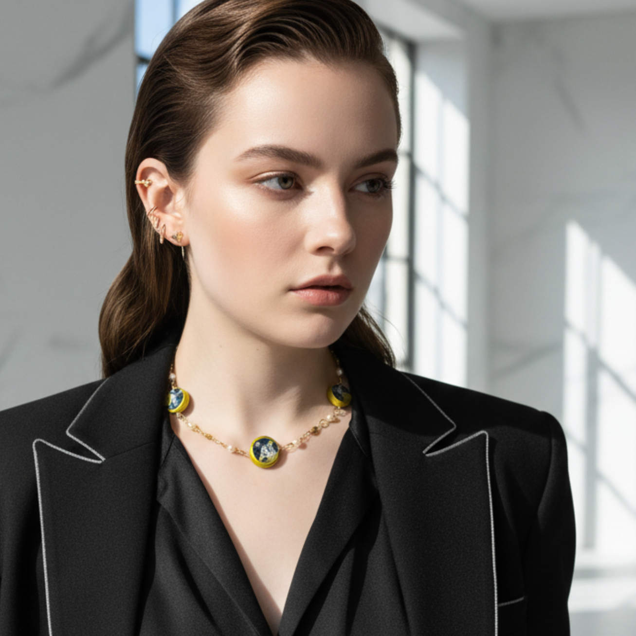 Cosmic Choker — Ethereal Metallic Collage Charm Necklace