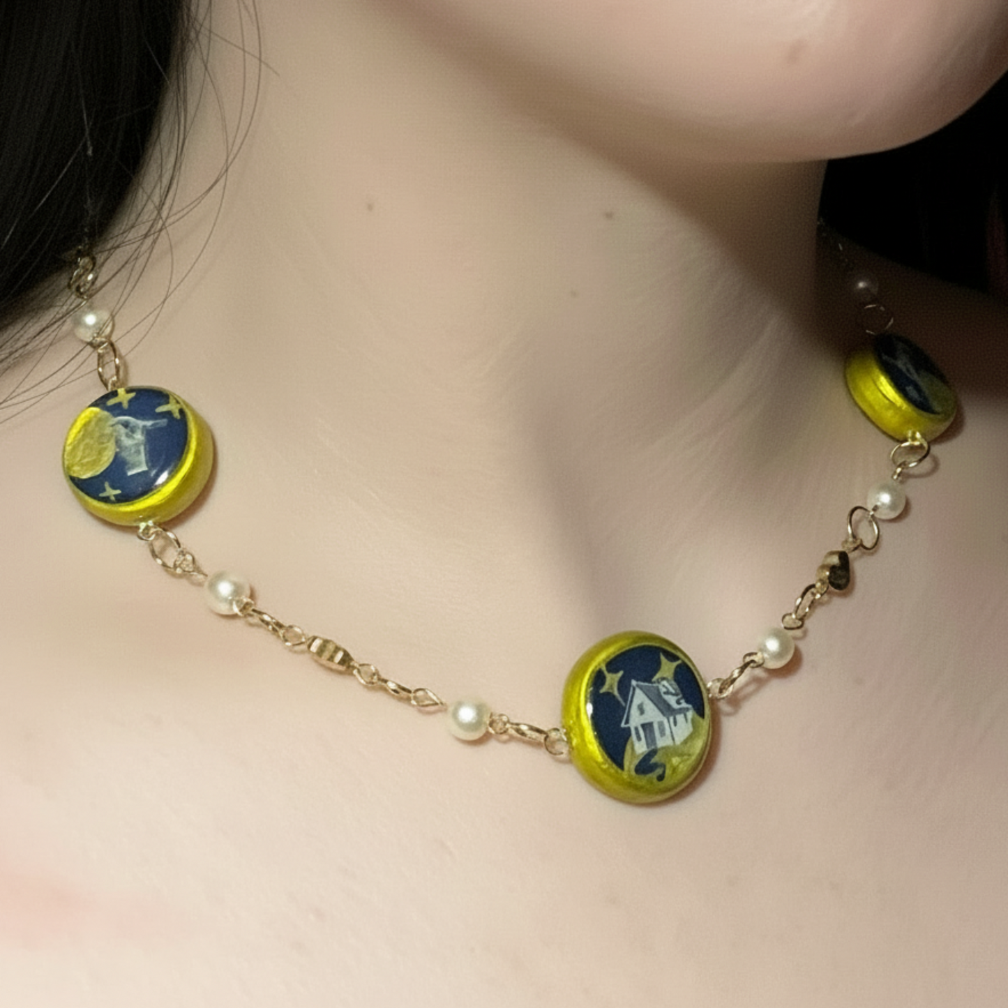 Cosmic Choker — Ethereal Metallic Collage Charm Necklace