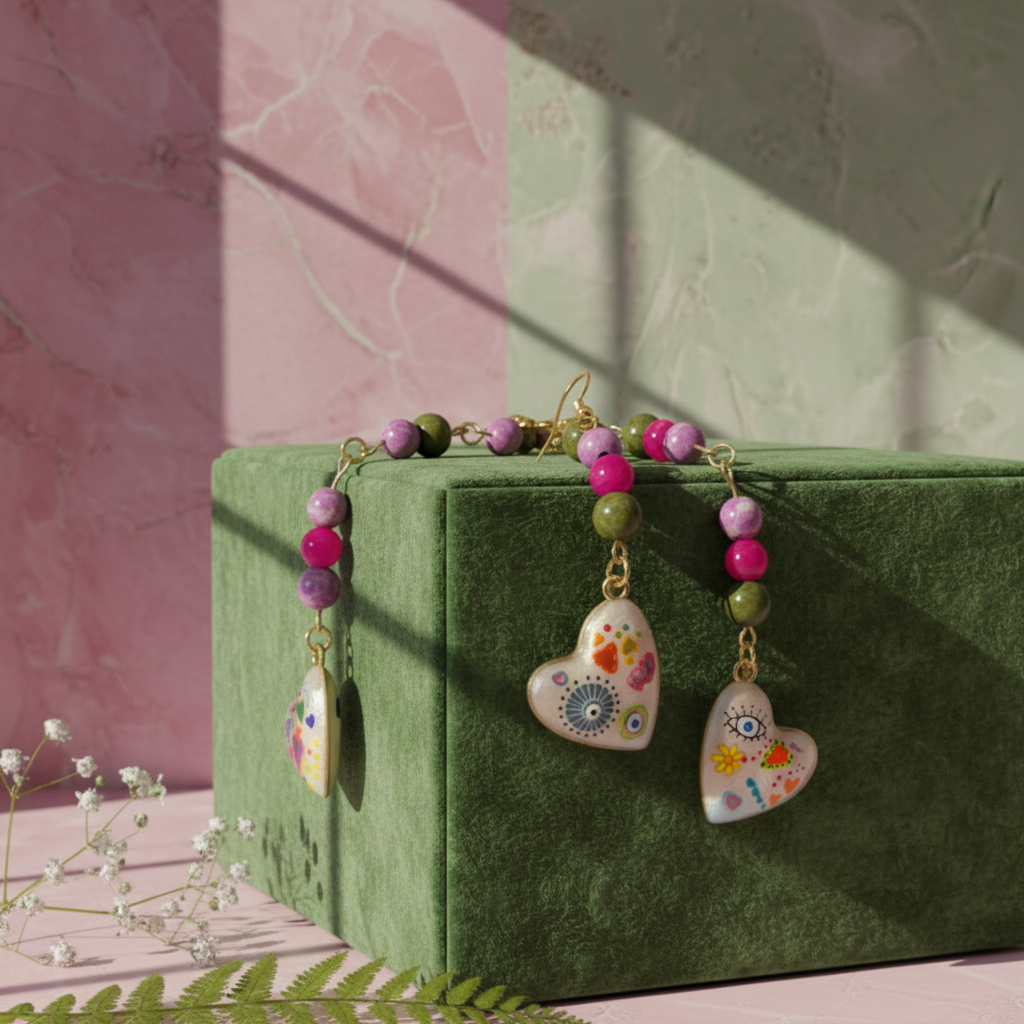 Purple Jasper, Pink Agate & Unakite Abstract Earrings | Handmade Crystal & Stone Jewelry