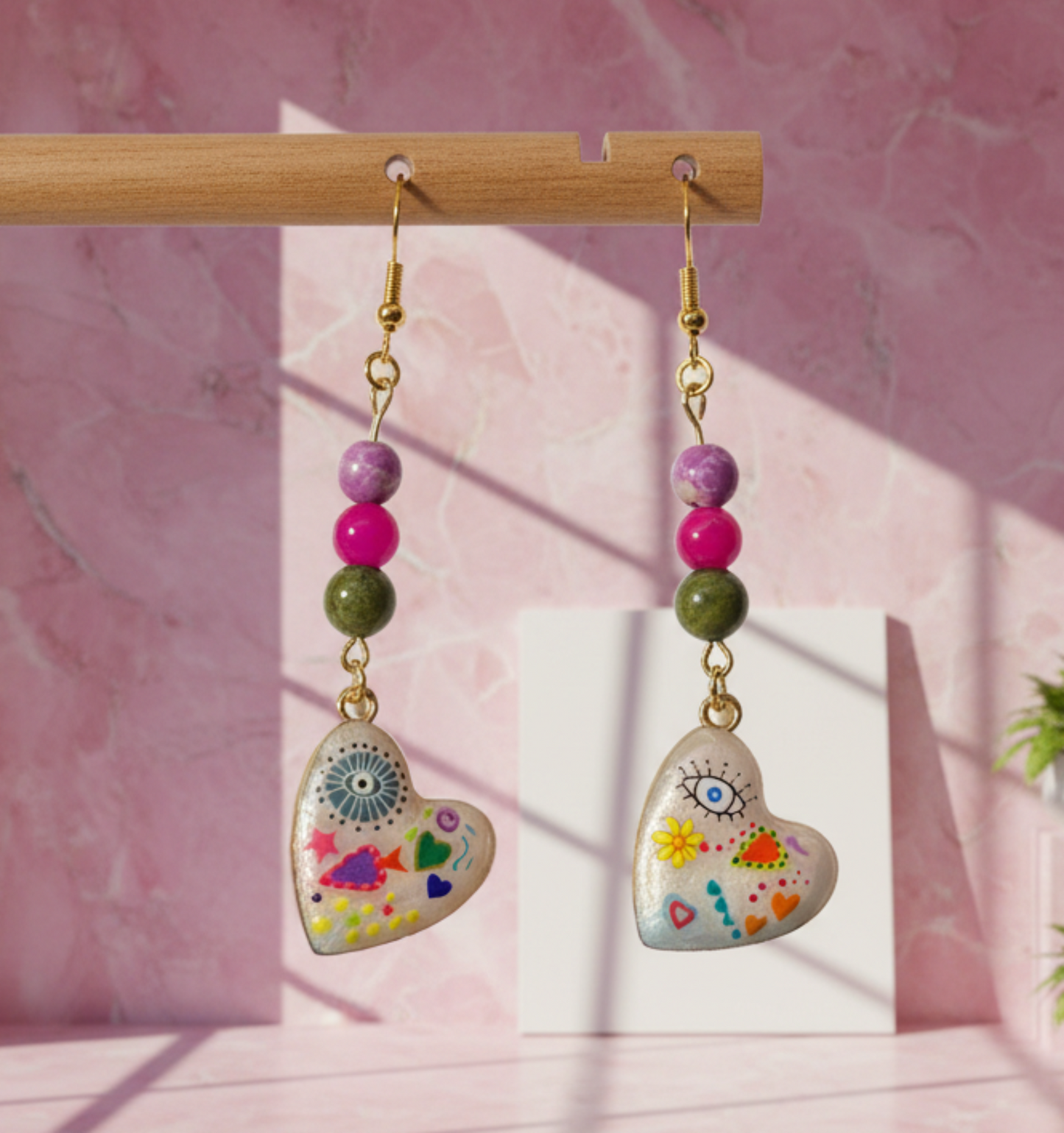 Purple Jasper, Pink Agate & Unakite Abstract Earrings | Handmade Crystal & Stone Jewelry