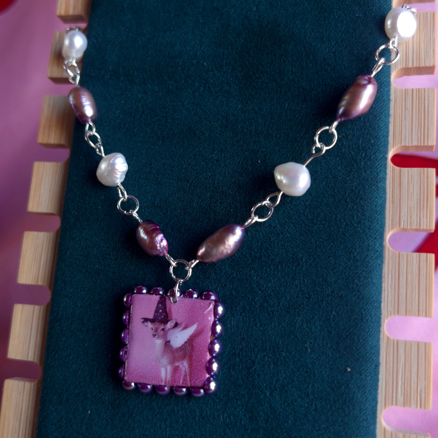Fairy Deer Pearl Choker Necklace | Purple Peacock Pearl | Y2K Jewelry