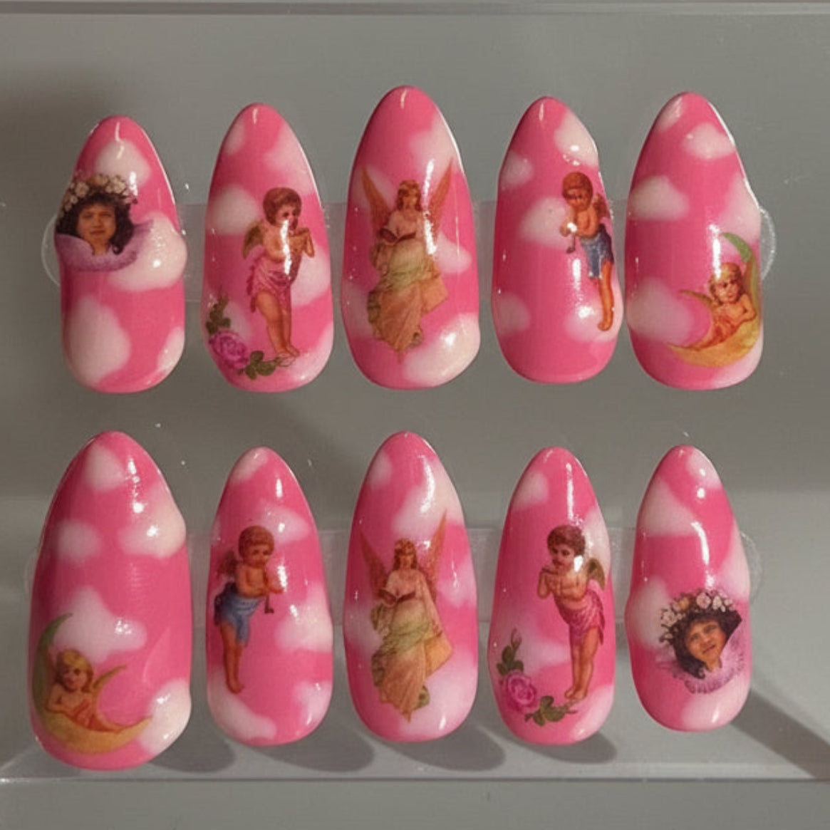 Pink Skies Angel Press-On Artisan Nails