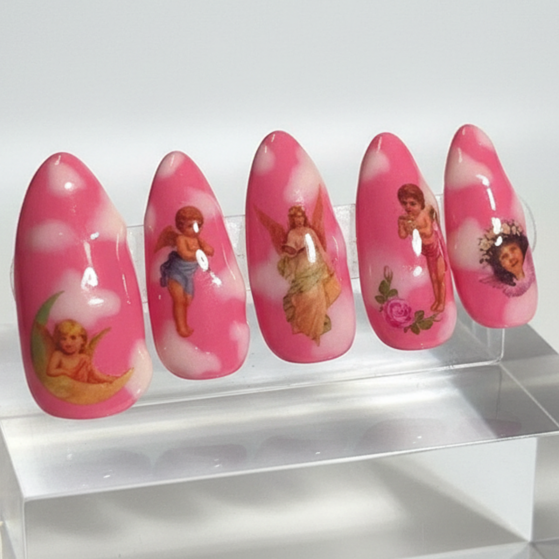 Pink Skies Angel Press-On Artisan Nails