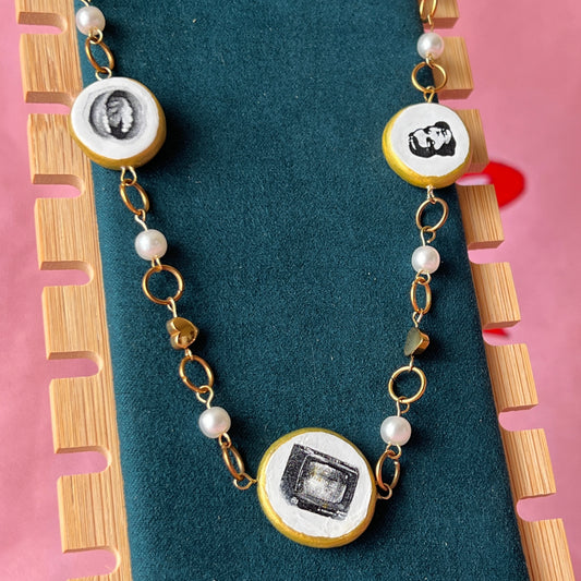 Cutout Gold Heart & Faux Pearl Beads Necklace — “Stone of Stability” Collection