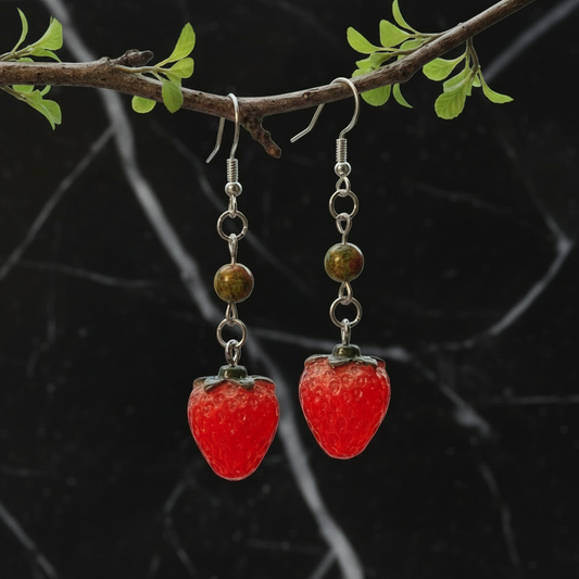 Strawberry & Unakite Earrings — Fall Fairy Cottage-Core Jewelry
