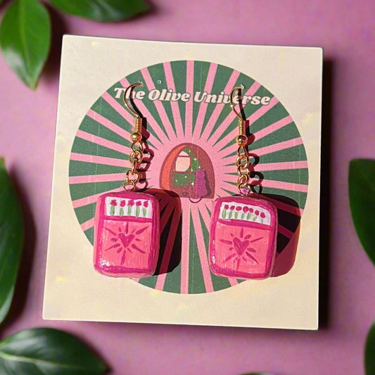 Matchbox Heart Earrings - Handmade Polymer Clay Charm Earrings