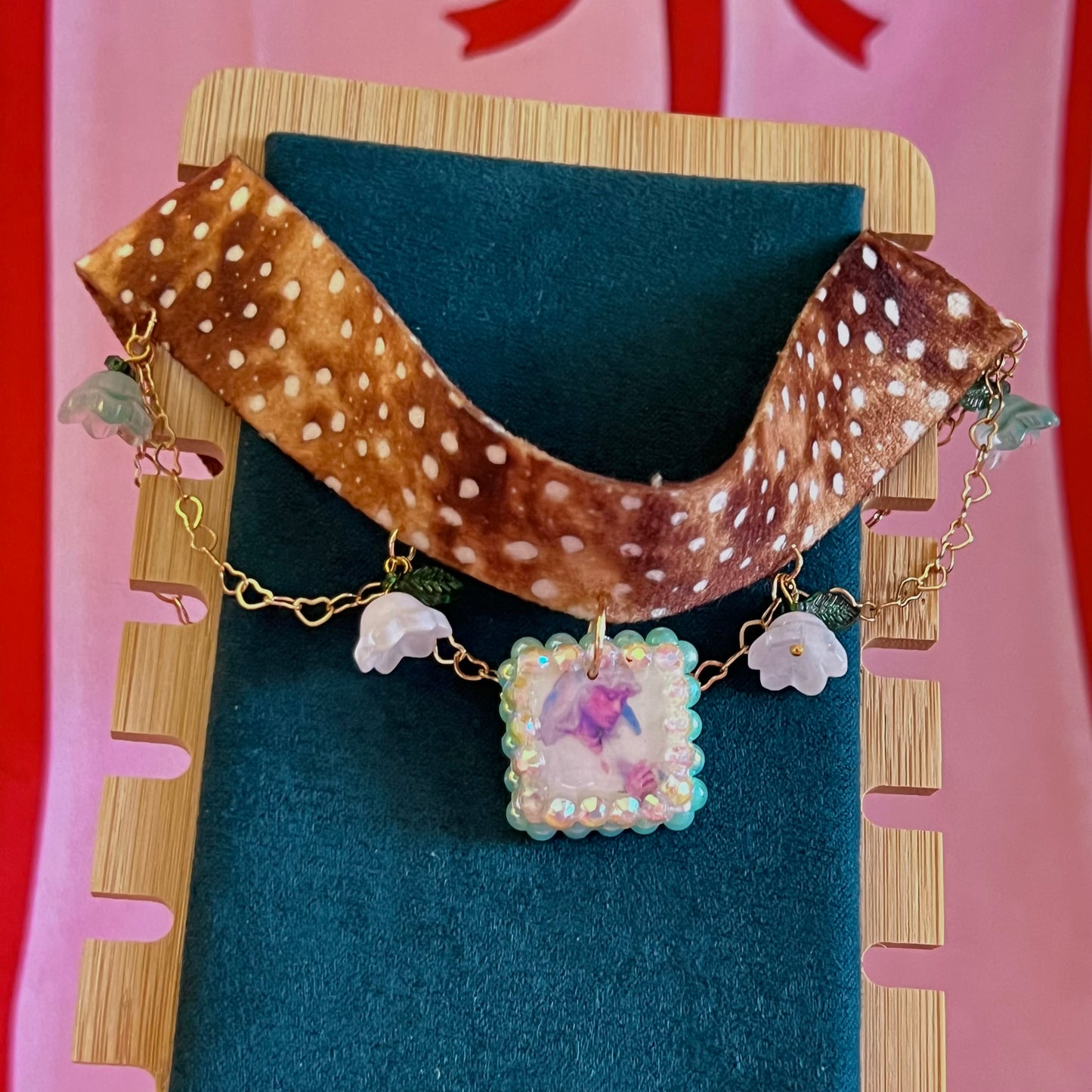 Deer Print Fairy Dove Choker | Heart Link Chain Necklace | Olive Made