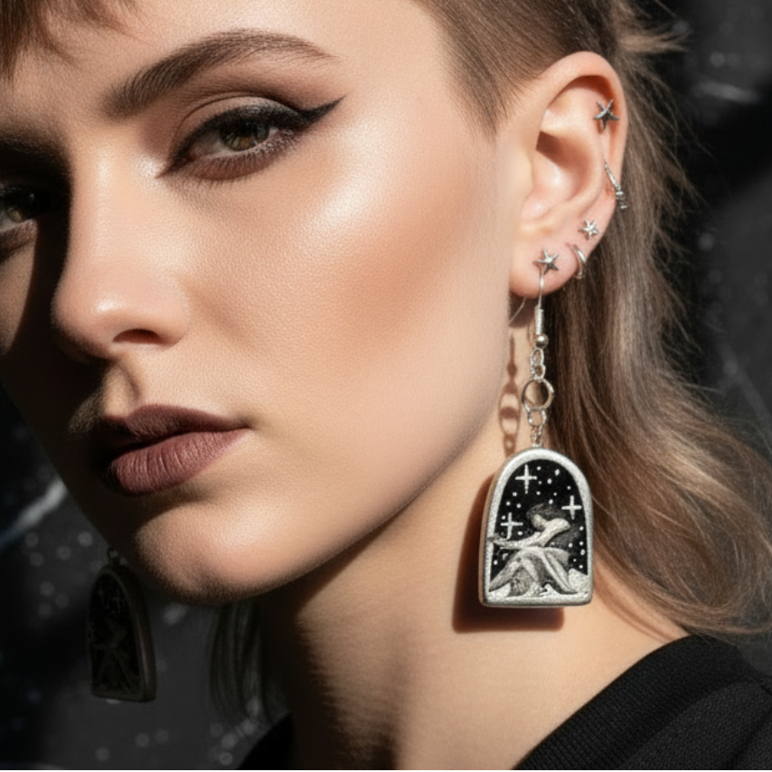 Enchanted Multidimensional Arch Earrings — Handmade Clay Liminal Collage Art