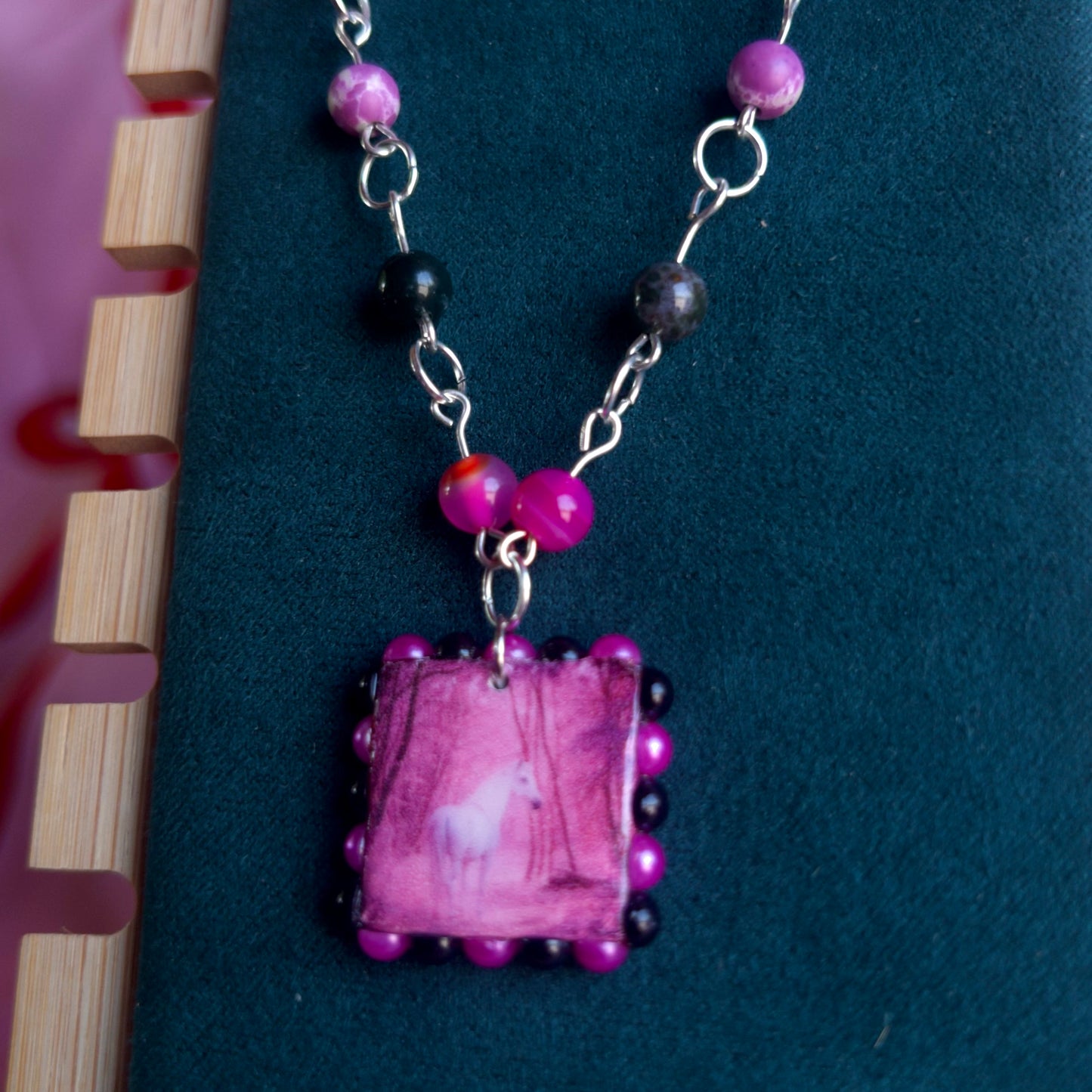 Pink Unicorn Crystal Necklace | Y2K Polaroid Fairycore Charm Jewelry in