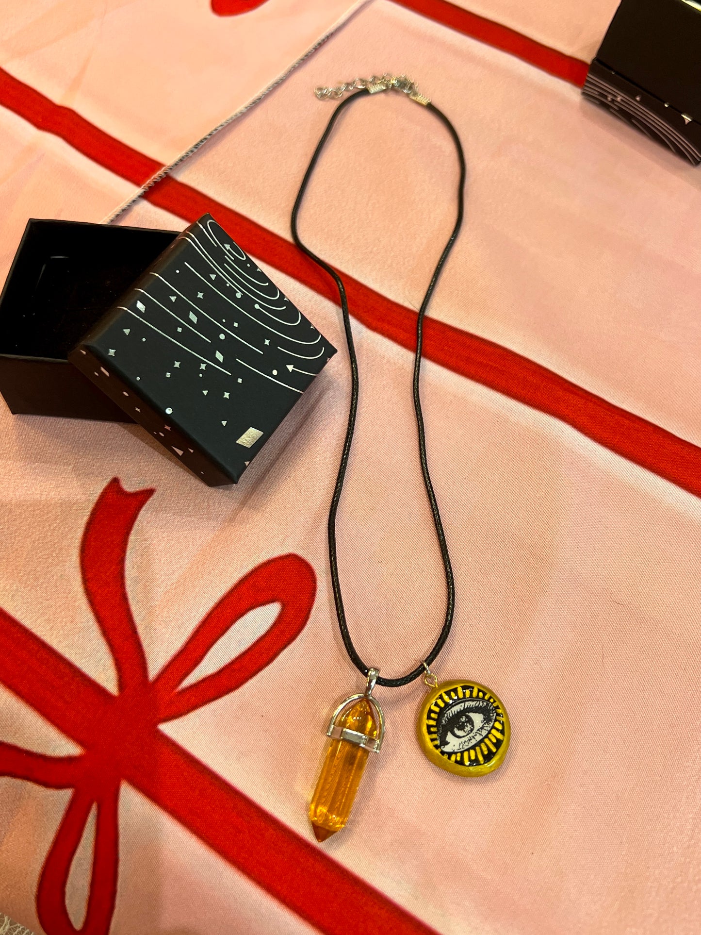 Retro Pendant Necklace | Faux Leather Chain | Hand Sculpted Clay Charm | Gold Accents | Nostalgic Statement Jewelry