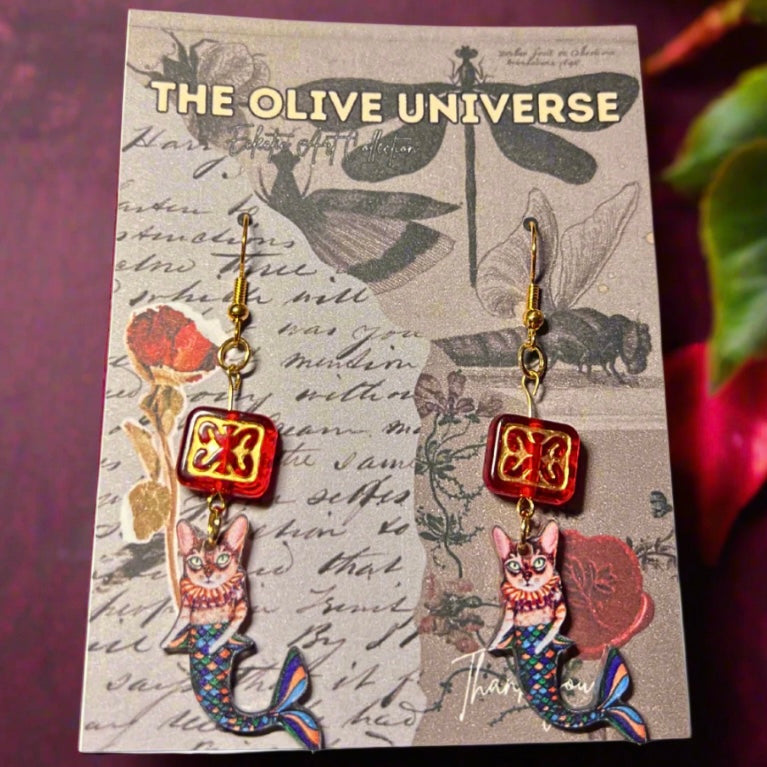 The Baroque Mermaid Cat Earrings – Limited Edition Artisan Charm Earrings